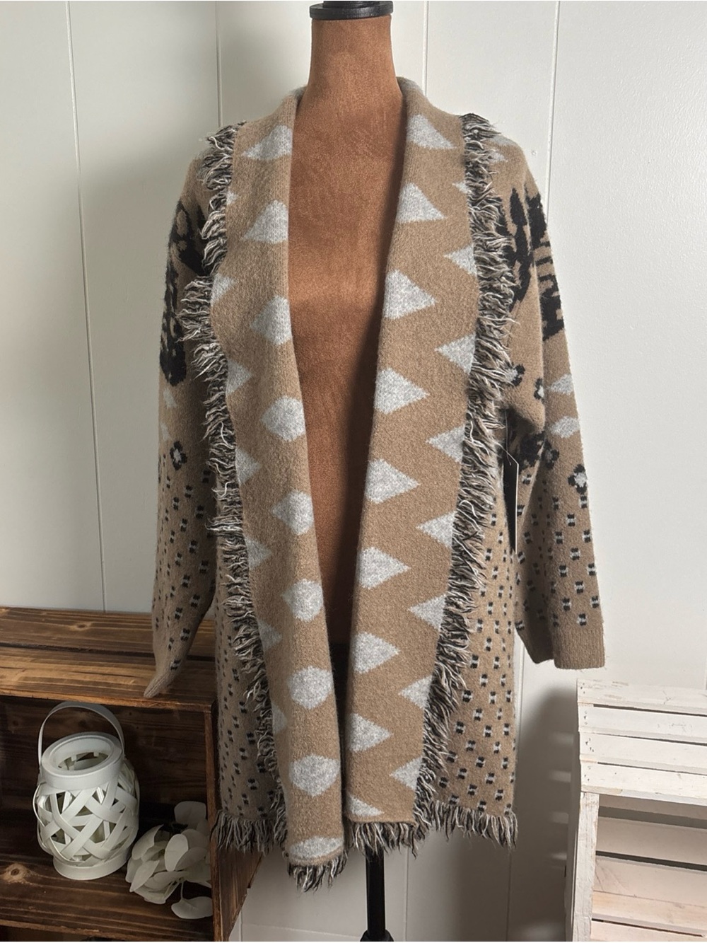 Lark & Grey 2XL Butterfly Open Front Cardigan Brown/blk/gray‎ New Whimsical